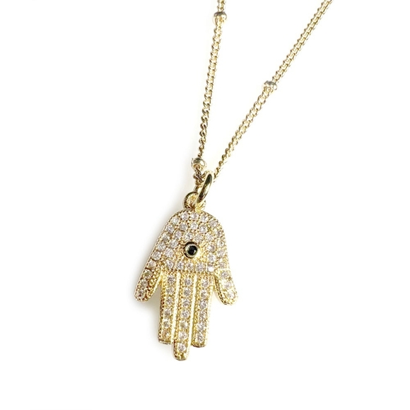 Hamsa Hand Gilded Gold Necklace - Picture 1 of 5